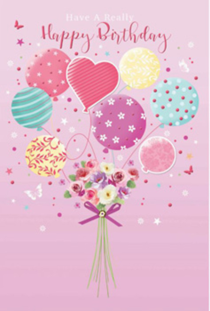 A whimsical birthday design unfolds like a daydream over Marks Gate, where a bouquet of balloons and flowers appears to float in soft, luminous air. The background is a gentle, rosy pink, calm yet celebratory, almost as if you are peering into a private party scene. Rising from the centre, balloons in pastel pinks, washed-out teal, and buttery lemon drift upward, their surfaces adorned with charming patterns: spirals of ribbon that curl like streamers over local garden fences, playful polka dots, and delicate, almost hand-painted motifs. Among them, a romantic, heart-shaped balloon seems to glimmer with affection, symbolising the love behind the birthday wish. Below this airy canopy sits a carefully arranged bouquet, its flowers clustered together with the sensitivity of an experienced florist. Petite roses and soft, daisy-like blossoms bloom in creamy ivory, blush pink, and muted mauve, their petals feathery and layered, as though just misted with water in a Marks Gate flower studio. You can almost imagine the fragrance-light, powdery, and reassuring. The stems are drawn neatly together with a satin-like purple bow that catches tiny flecks of light, adding a polished flourish. Around the main design, delicate stars and butterfly-like shapes hover, hinting at movement and adding a fairy-tale charm. The entire composition radiates gentle jubilation, evoking the feeling of a birthday morning when a thoughtful gift arrives, perhaps to a home off Billet Road, and the whole space is instantly brightened by this playful meeting of balloons, blossoms, and soft colour.