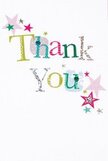 There's an immediate sense of gentle joy in this thank you card, its every detail crafted to uplift and delight. Across the pristine white surface, the phrase 'Thank You' unfolds in a playful, colourful typography-each letter an individual celebration of gratitude. Some glisten with silvered accents, others bask in lively greens, golds, and sunlit blues, while a few display delicate dots or stitched textures, reminiscent of the handcrafted care found in the best local Marks Gate floral arrangements. Around the central message, bright stars in teal, pink, and shimmering silver seem to float, echoing the exuberance of community gatherings at Goodmayes Park or moments of kindness shared between neighbours. The composition is airy and uncluttered, offering a serene backdrop that lets every joyful hue shine. This card radiates the heartfelt feeling of appreciation-like receiving a bouquet from a friend, each element lightens the spirit and underscores genuine gratitude. The artistry and warmth reflect the welcoming nature of Marks Gate itself; it's the little personal touches that make all the difference. Ideal for accompanying floral creations, the design embodies a sincere, memorable thank you, perfect for marking the everyday acts of kindness that make this neighbourhood so special.